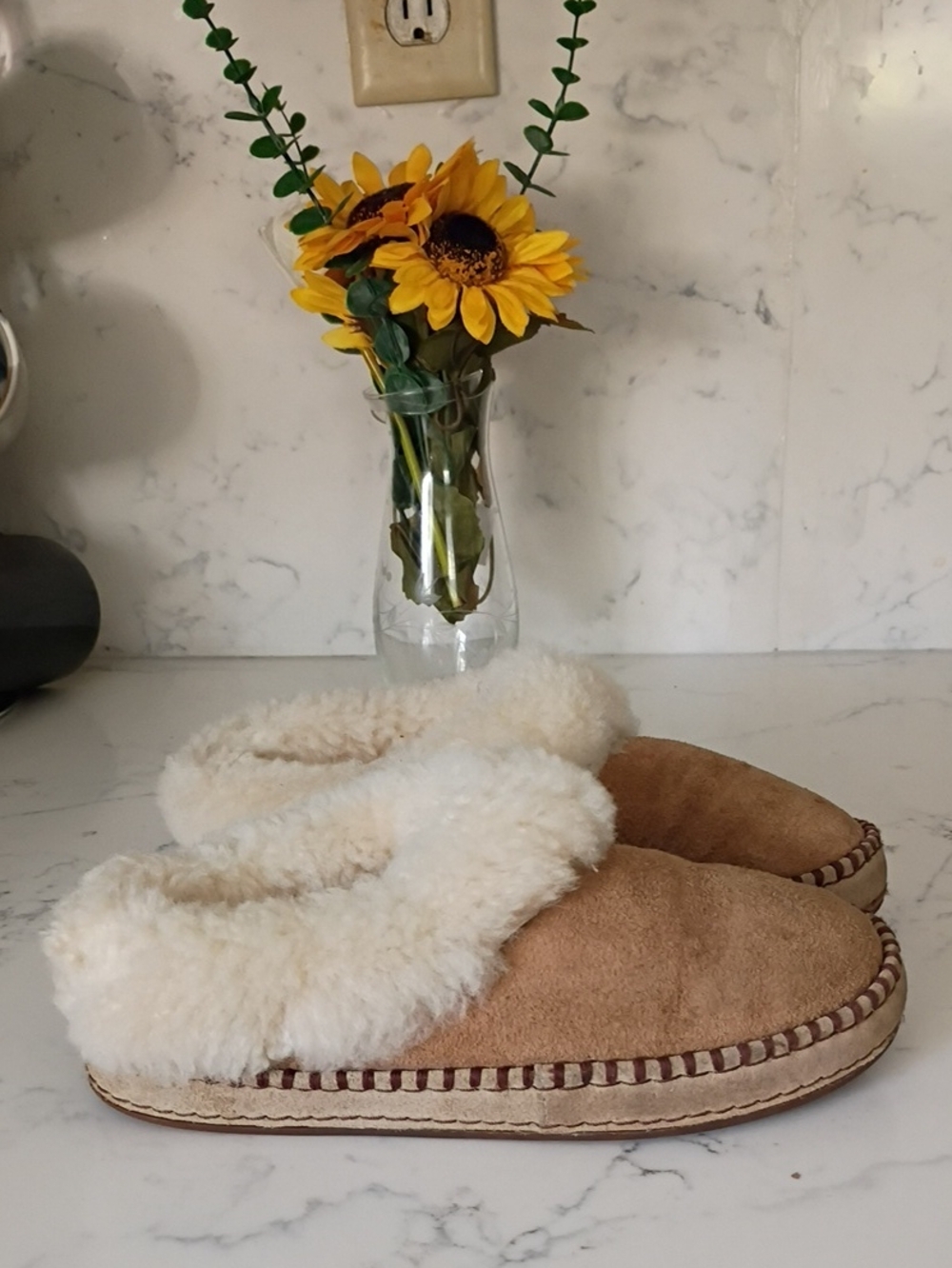 UGG Women's Chestnut Suede Shearling-Lined Slip-On Slippers